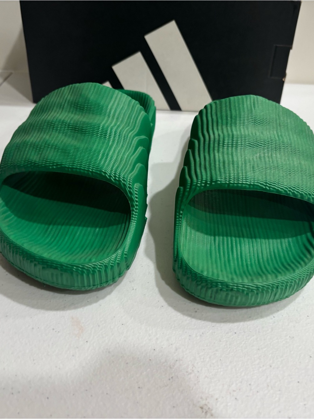 adidas Green Ribbed Slide Sandals